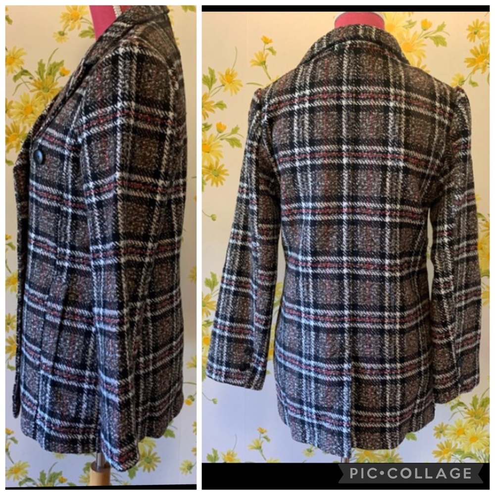 Boutique Blue B collection plaid tweed blazer brown size M - Picture 7 of 16